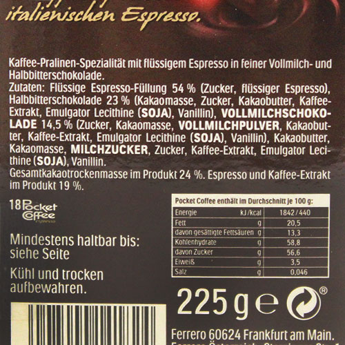 페레로 포켓커피 에스프레소 초콜릿 18개입X12개묶음 (유통기한 1개월 이상)